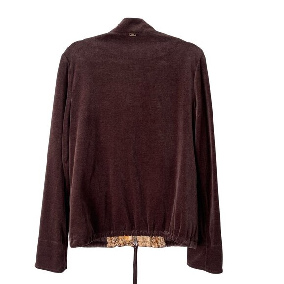 St. John Sport Size M Brown Velour Zip-Up Jacket Sweater Drawstring Hem - Picture 2 of 10